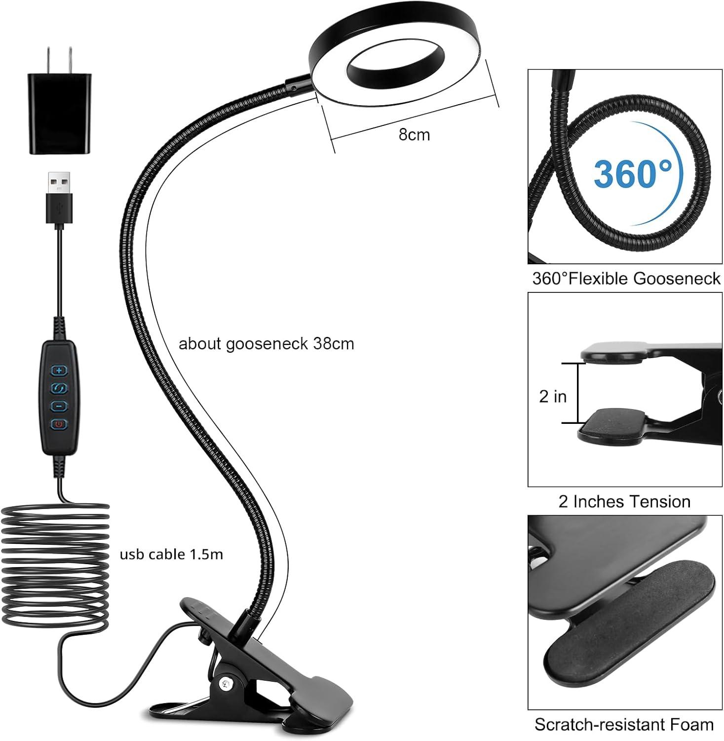 Desk Clip on Lamp for Reading Home Office, 10 Dimmable Brightness 3 Modes, Clamp Light for Bed Headboard