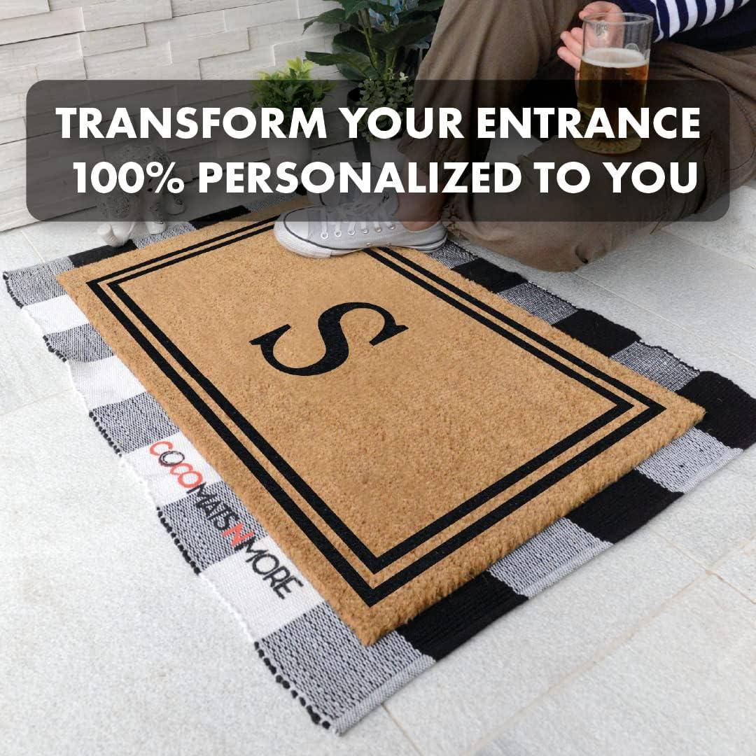 COCO MATS 'N MORE Personalized Door Mat with Monogram for Outdoor Indoor - Non-Slip Coco Coir Front Doormat with Vinyl Backing, Wedding, Housewarming, New Home (18" x 30", Black Double Bordered)