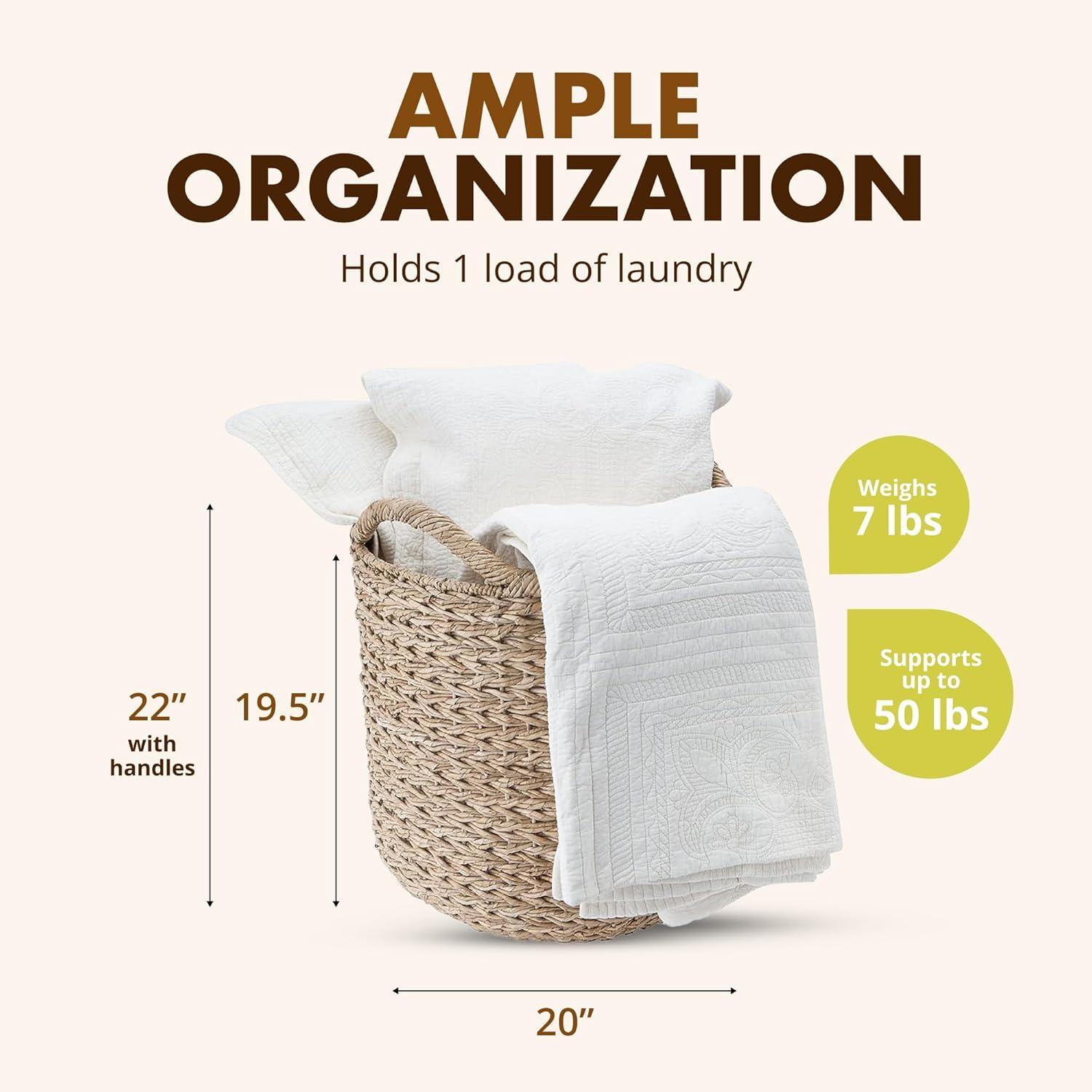 YOSITiuu Large Decorative Seagrass Storage Basket, Handmade, Seagrass Basket, Living Room, Blankets, Toy Bin, Extra Storage, Decorative Storage, Laundry Basket, Linens