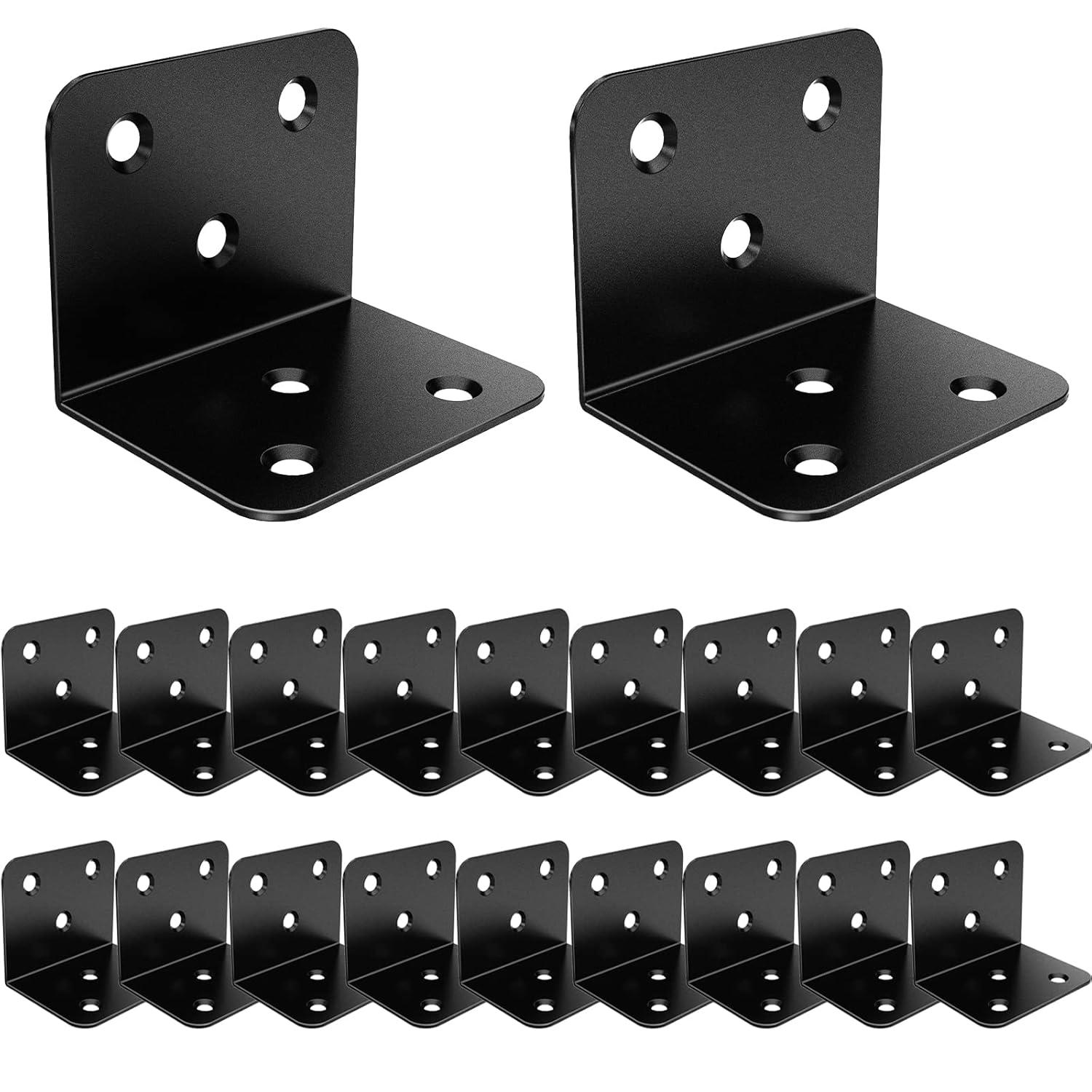 20 Pcs Metal Corner Braces, 1.5in L Brackets for Wood, 90 Degree l Bracket Wide Corner Black Metal Corner Bracket for Wood Furniture Bed Chair