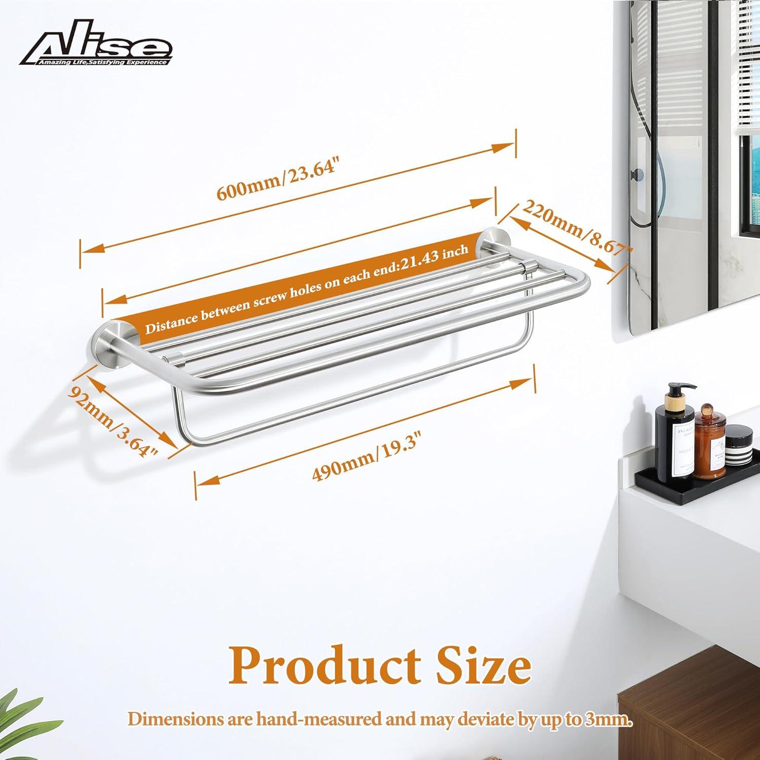 Bathroom Towel Rack，Stainless Steel Towel Shelf with Towel Bar 24-Inch Towel Holder for Bathroom Wall Mounted Towel Storage Organizer for Bathroom & Lavatory（Brushed Silver）
