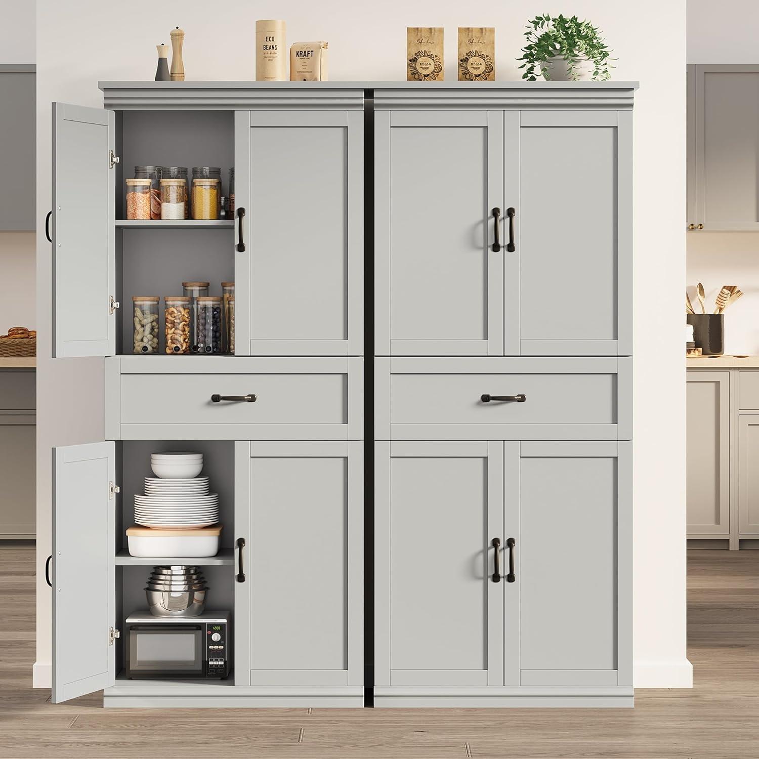 Ataucjin 70" Tall Kitchen Pantry Cabinet, Freestanding Cupboard Kitchen Pantry Storage Cabinet, Freestanding Cupboard with Doors and Adjustable Shelves, for Bathroom, Dining Room, Living Room