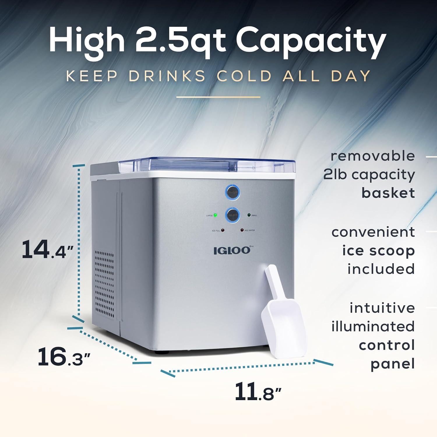 Igloo Igloo Premium Countertop Ice Maker Machine, 33 lbs. in 24 hrs. with Ice Scoop and Basket