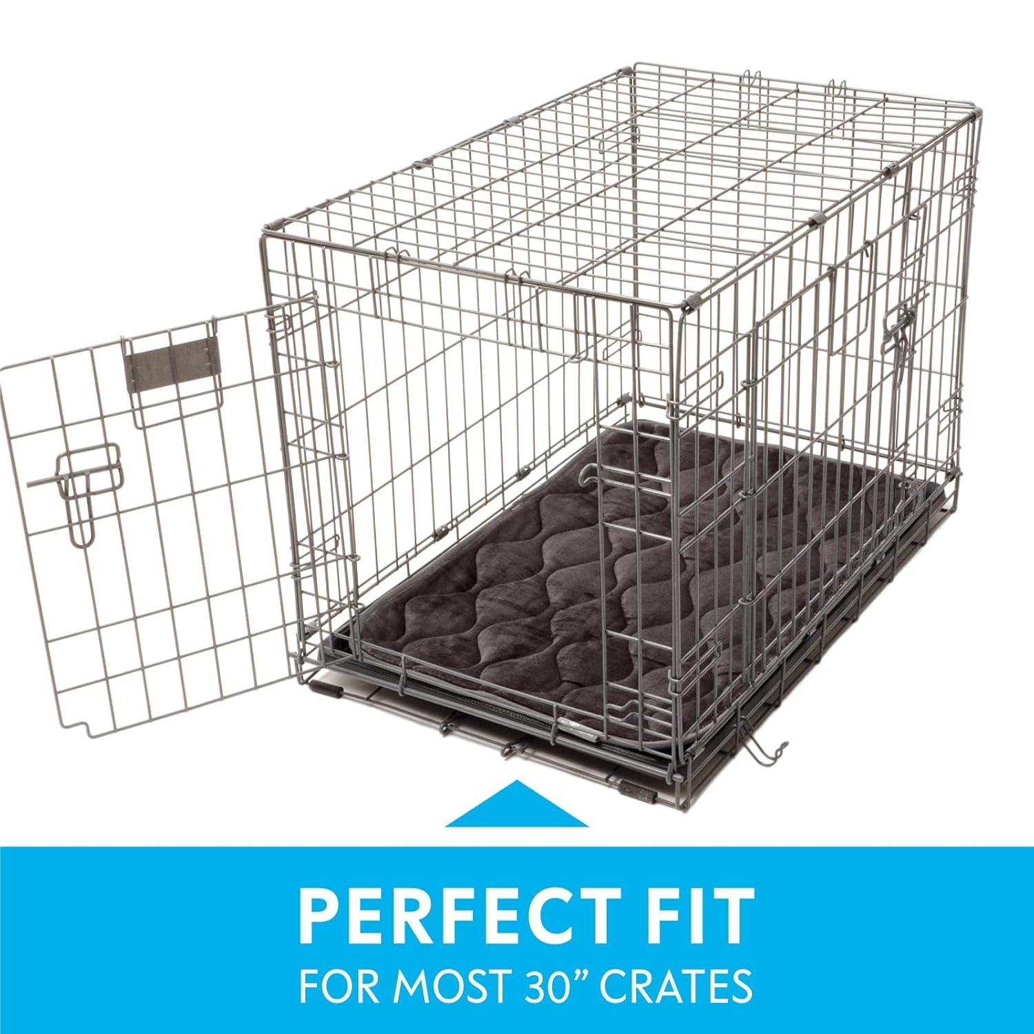 Paw Inspired Washable Padded 30" Crate Mats for Dogs | 29” x 18” Size, Fits 30-inch Kennels | Anti-Slip, Leakproof, Waterproof, Reusable Plush Pet Pads (Gray)