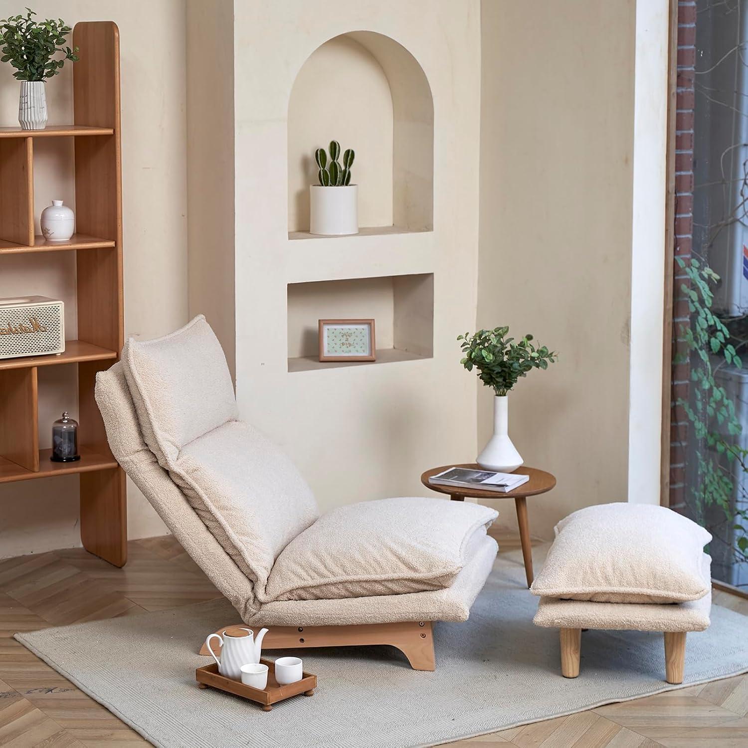 F&A LOVING Indoor Japanese Style Chaise Lounge Sofa Chair Floor Gaming Chair Lazy Sofa for Reading Game Meditating Adjustable Positions with Ottoman for Living Room, Bedroom, Balcony