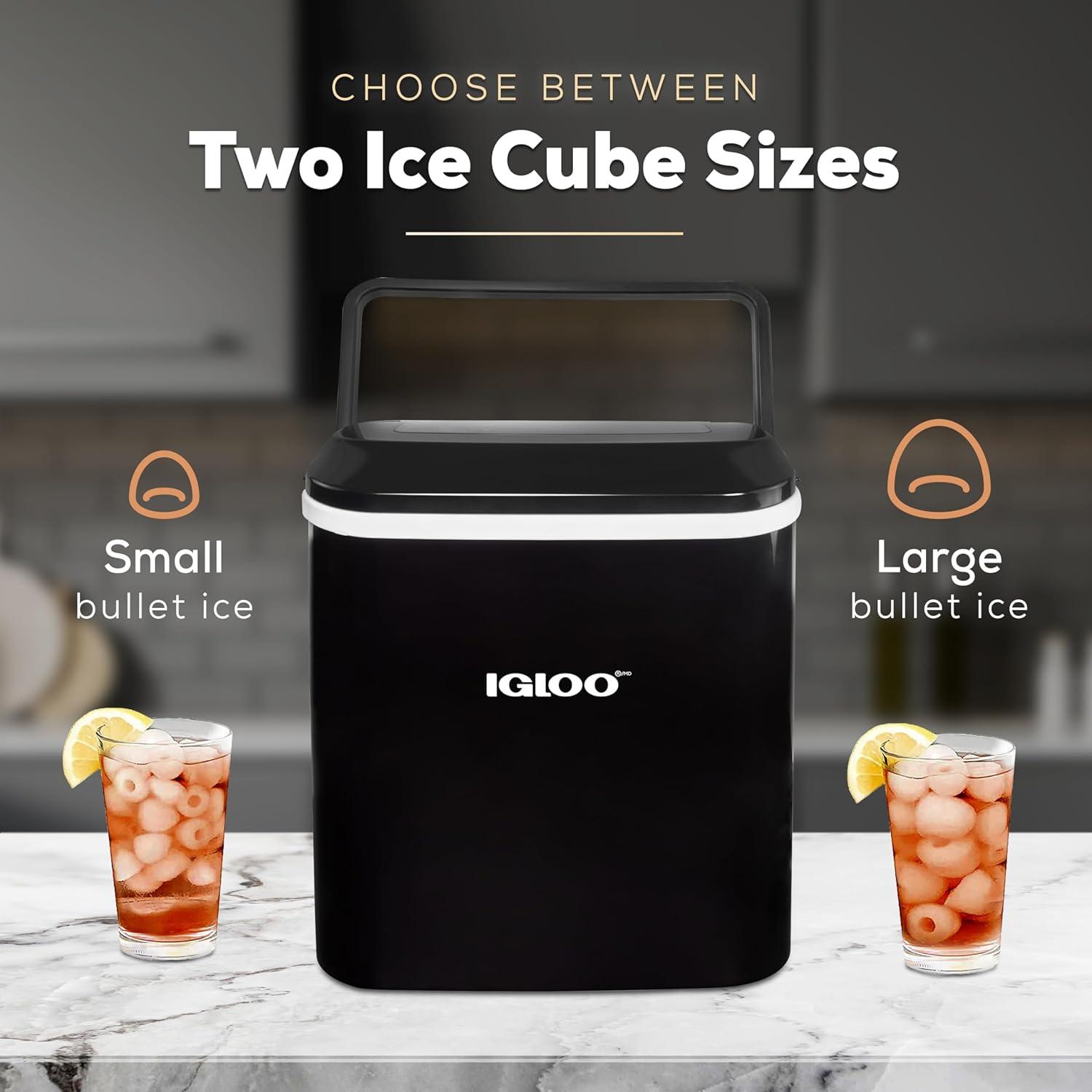 Igloo Handled Automatic Ice Machine Self Cleaning Countertop Ice Maker with Scoop, Black