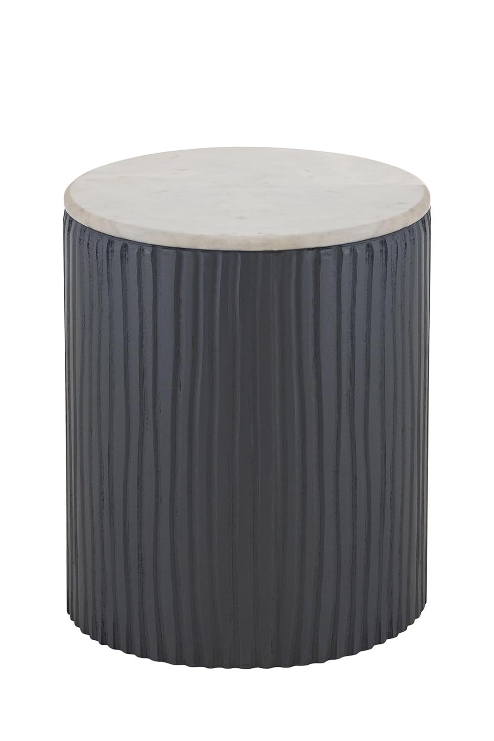 Albany Living 18" Marble Top Wooden Round End Table in Gray