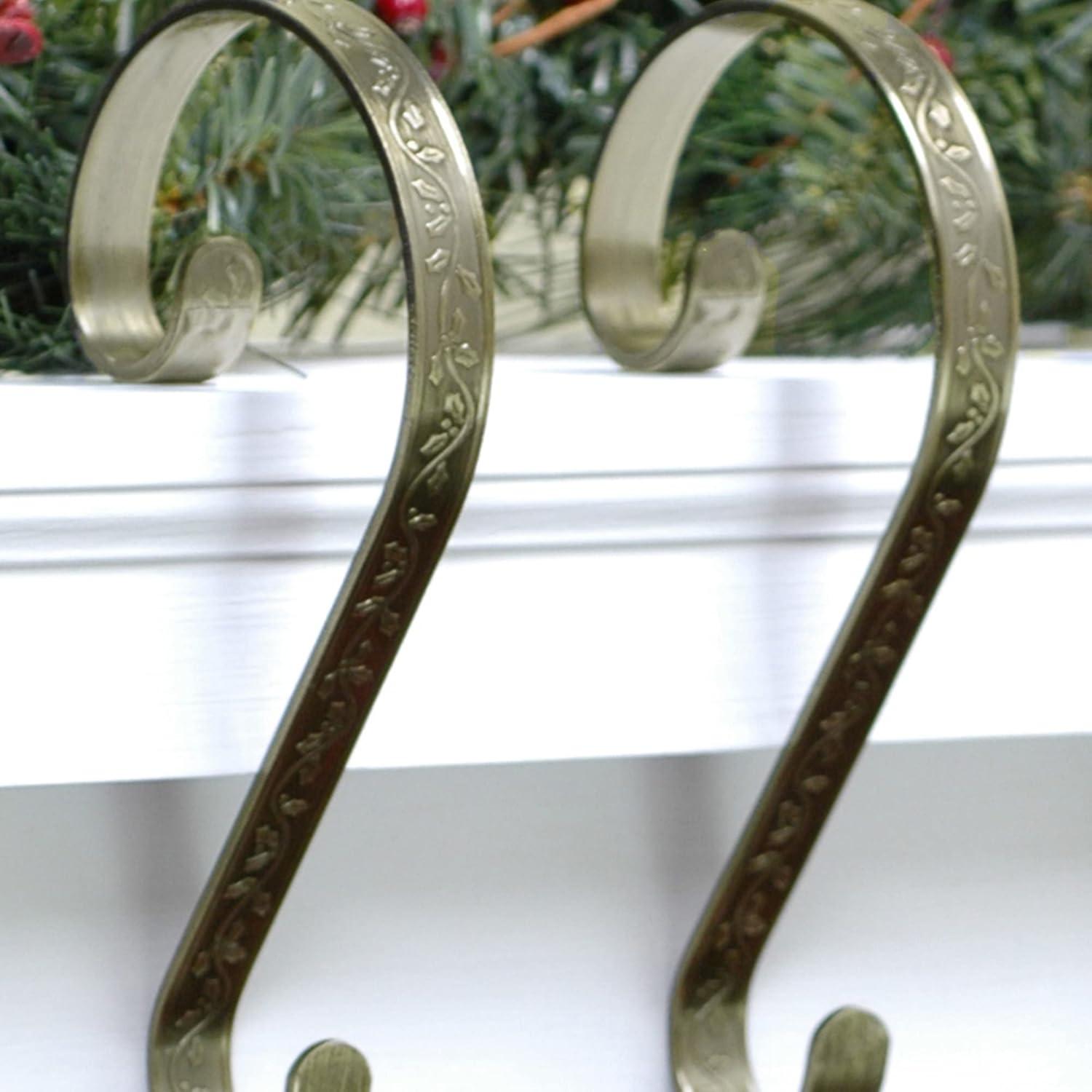 Haute Decor Stocking Scrolls Embossed Holly Stocking Holder (Set of 4)