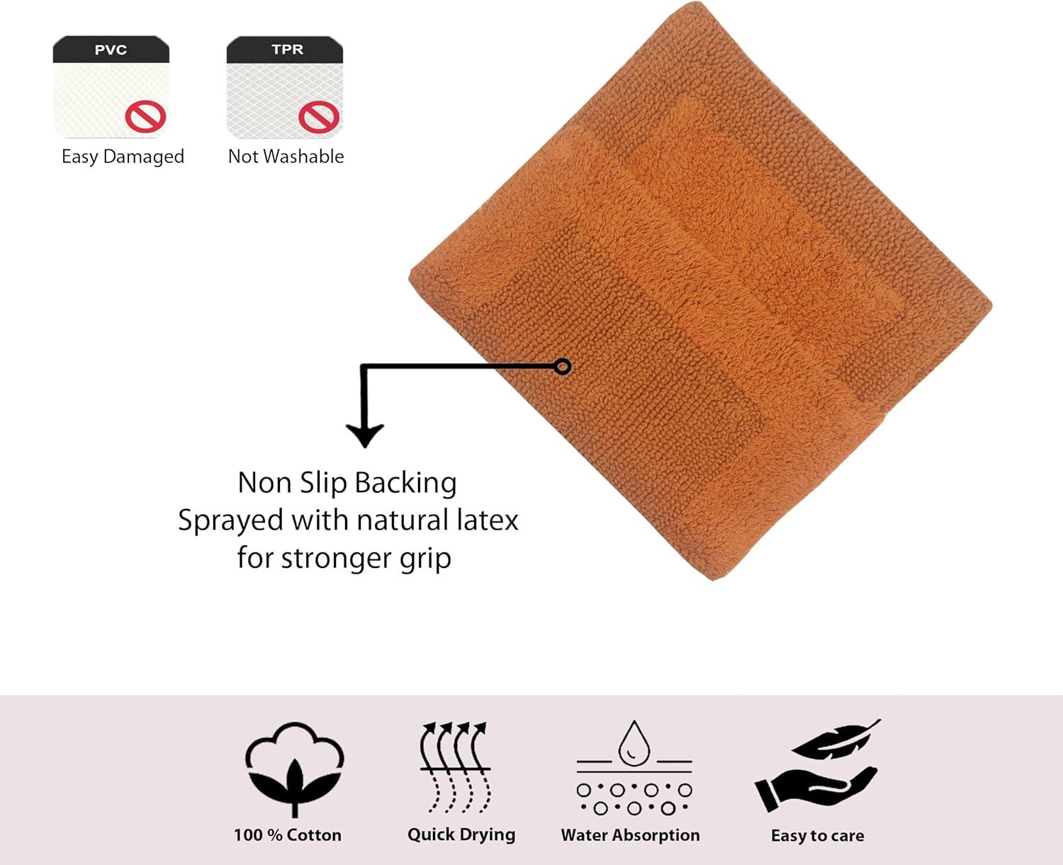 Home Weavers Luxury Collection 100% Cotton Reversible Bathroom Rug Set Machine Washable Bathroom Rug-17"x24", Bath Rug- 21"x34", U Shaped Contour- 20"x20", Terracotta Color 3 Piece Bath Carpet set