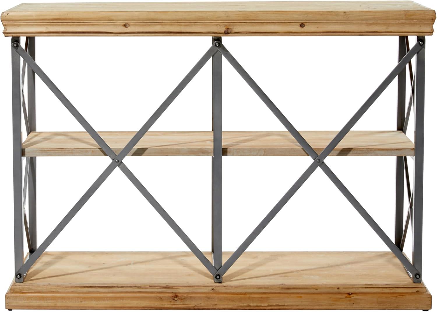 DecMode 48" x 34" Brown Wood 3-Tier Shelving Unit, 1-Piece