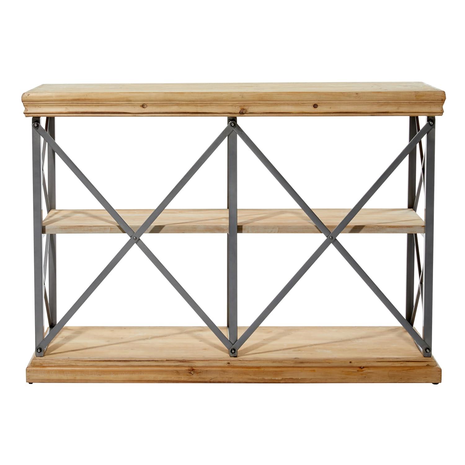 DecMode 48" x 34" Brown Wood 3-Tier Shelving Unit, 1-Piece