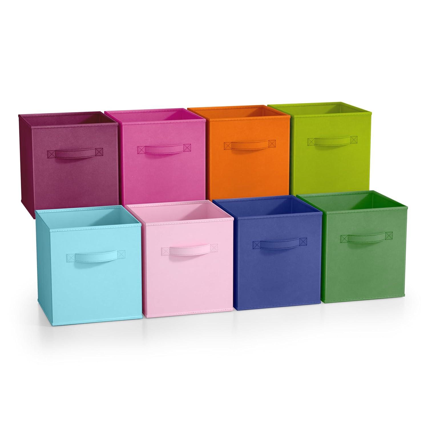 Sorbus Fabric Storage Bins 11" Foldable Cubes Multicolored With Handles For Pantry, Cubbies, Toy And Closet Organization- 8Pk