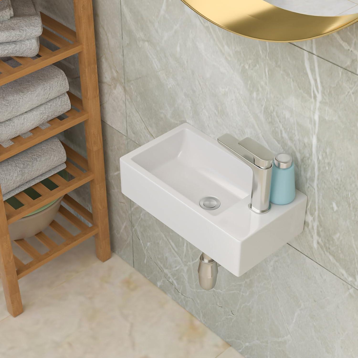 Lordear LGP1810-11 Lordear 10'' White Ceramic Rectangular Bathroom Sink