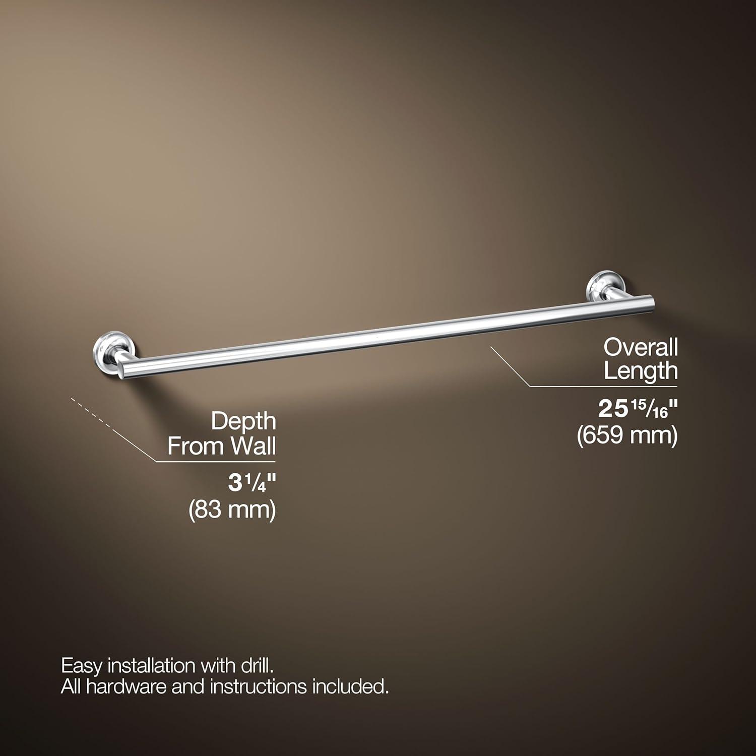 Purist® 24" Wall Mounted Round Towel Bar, Metal Wall-Mounted Towel Holder