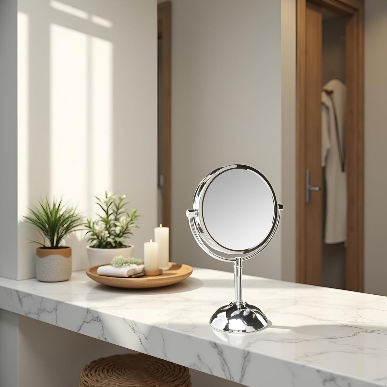 Symple Stuff 8.5" Lighted Tabletop Magnified Makeup Mirror, Plug In