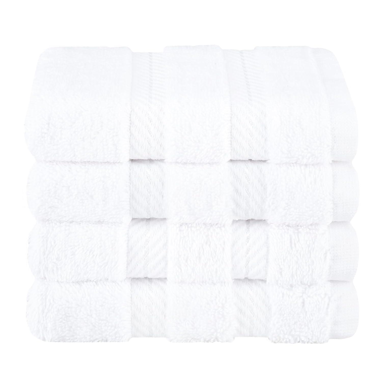 American Soft Linen 4 Pack Washcloth Set, 100% Cotton Washcloth Hand Face Towels for Bathroom and Kitchen, White