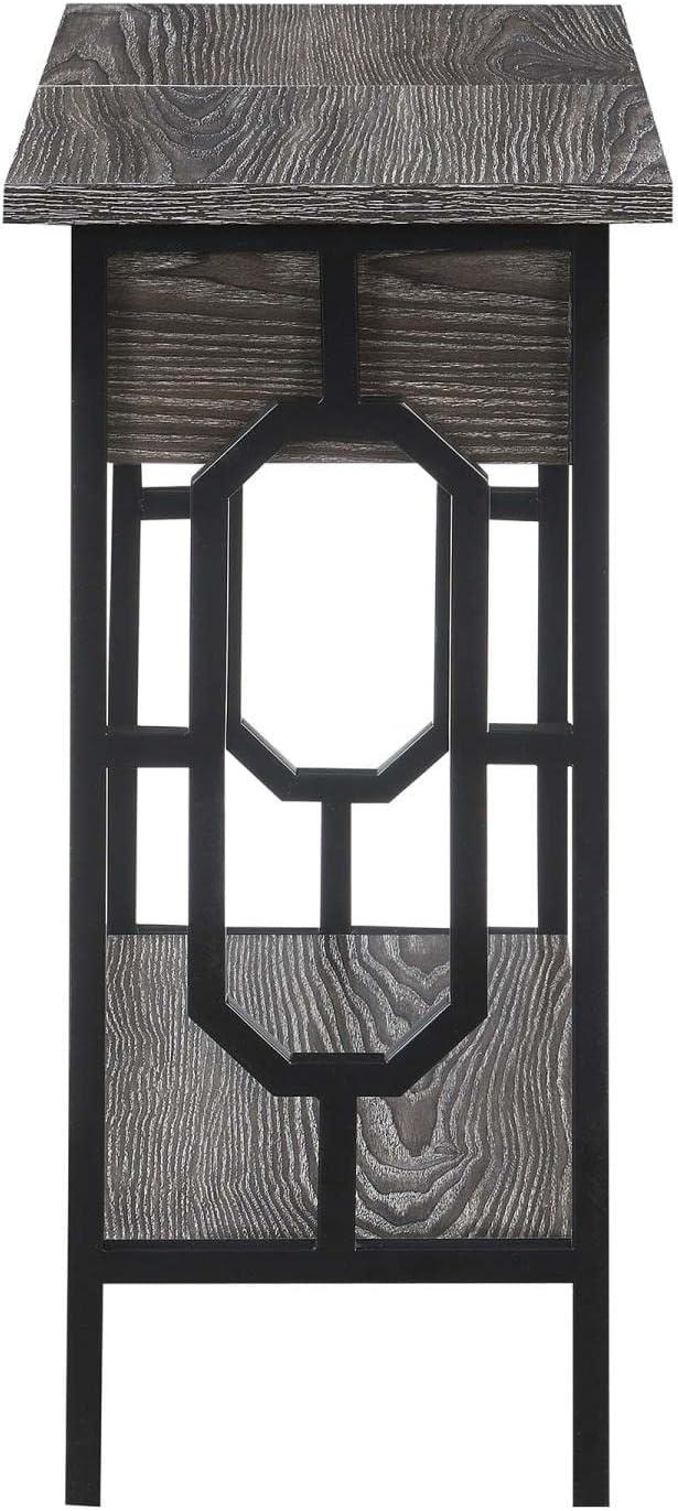 24 in. Omega Flip Top End Table with Charging Station, Weathered Gray Wood & Black