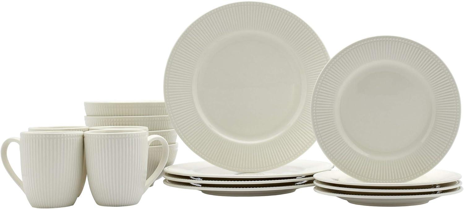 Tabletops Gallery Tabletops Gallery Fleur 16 Piece Dinnerware Set Embossed Bone White Porcelain (Dinner Plate, Salad)