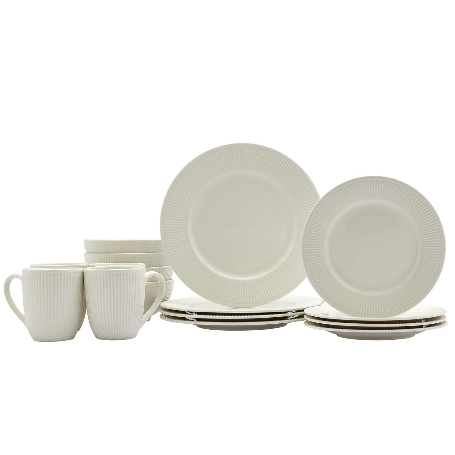 Tabletops Gallery Tabletops Gallery Fleur 16 Piece Dinnerware Set Embossed Bone White Porcelain (Dinner Plate, Salad)