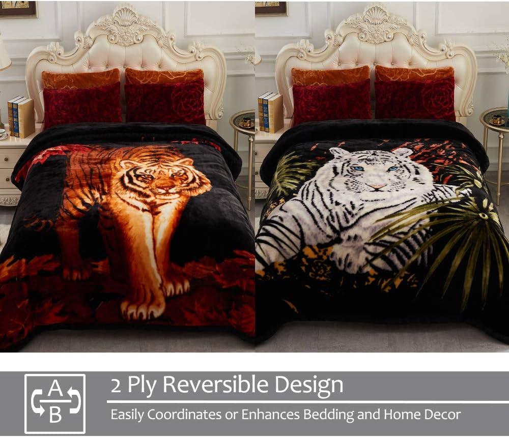 JML Fleece Blanket Heavy, 10 Pounds Plush Soft Thick Raschel Blanket for Winter, Korean Style Velvet Fleece Blanket 85" x 93"- 2 Ply A&B Printed (Tigers)