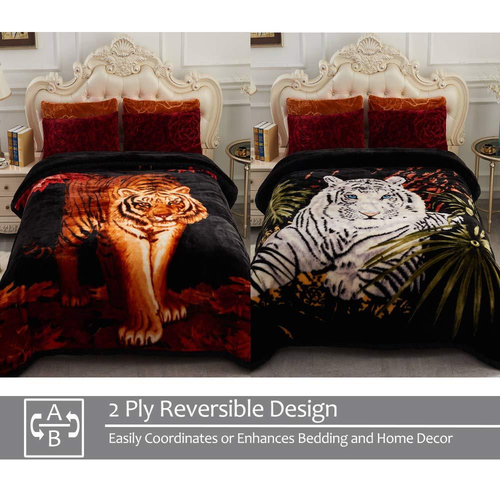 JML Fleece Blanket Heavy, 10 Pounds Plush Soft Thick Raschel Blanket for Winter, Korean Style Velvet Fleece Blanket 85" x 93"- 2 Ply A&B Printed (Tigers)