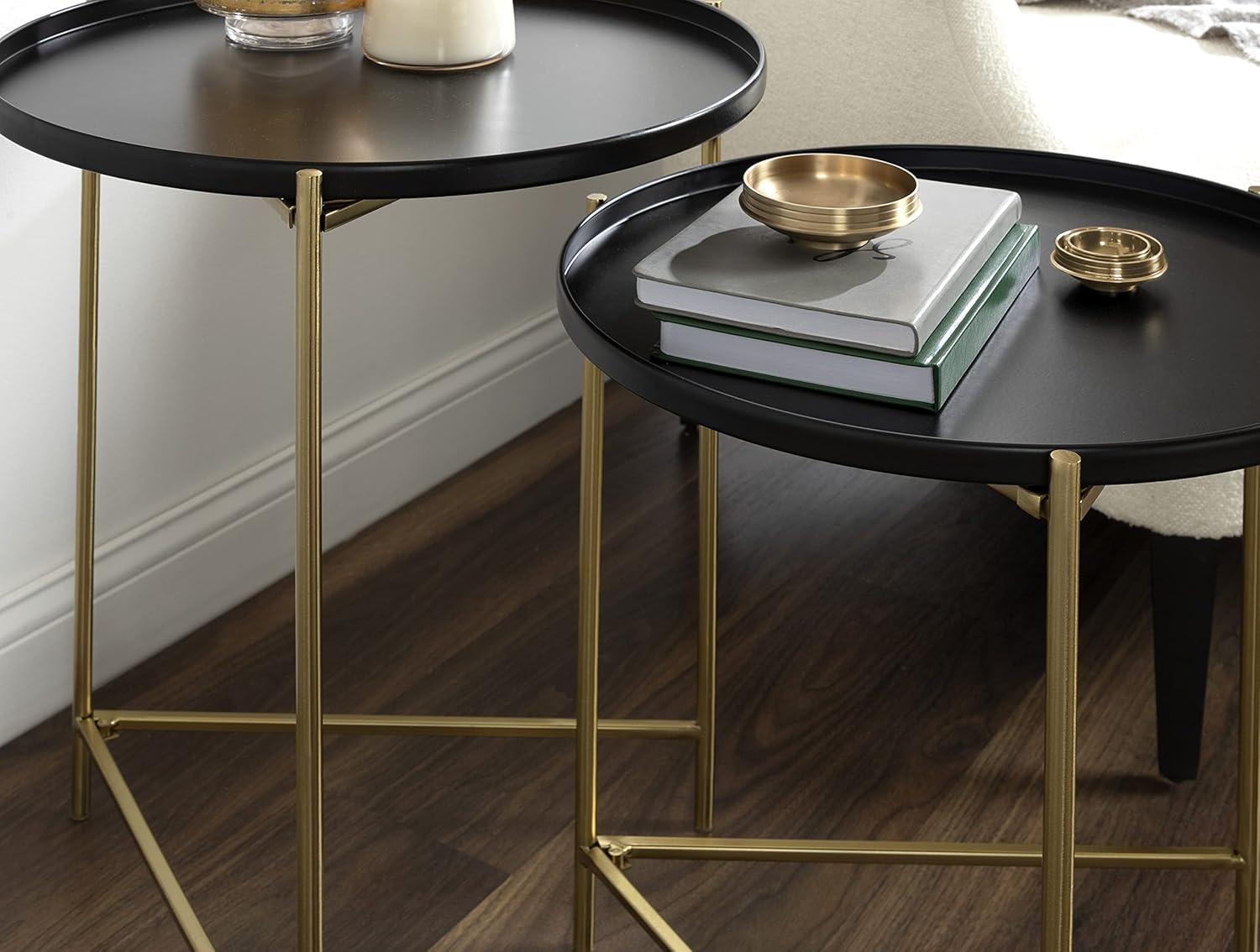 Kate and Laurel Ulani Round Metal Nesting Table, 2 Piece, Black and Gold
