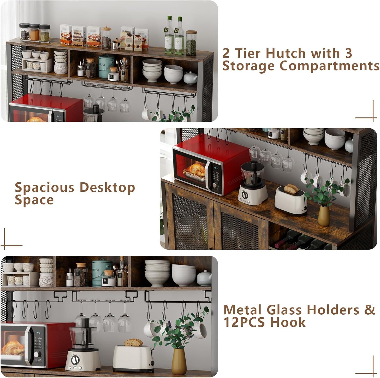 17 Stories Hoffarth 47.24'' Wine Bar Cabinet with LED Lights, Liquor Cabinet Coffee Bar Cabinet with 3 Storage Compartments & Wine Rack & Glass Holder