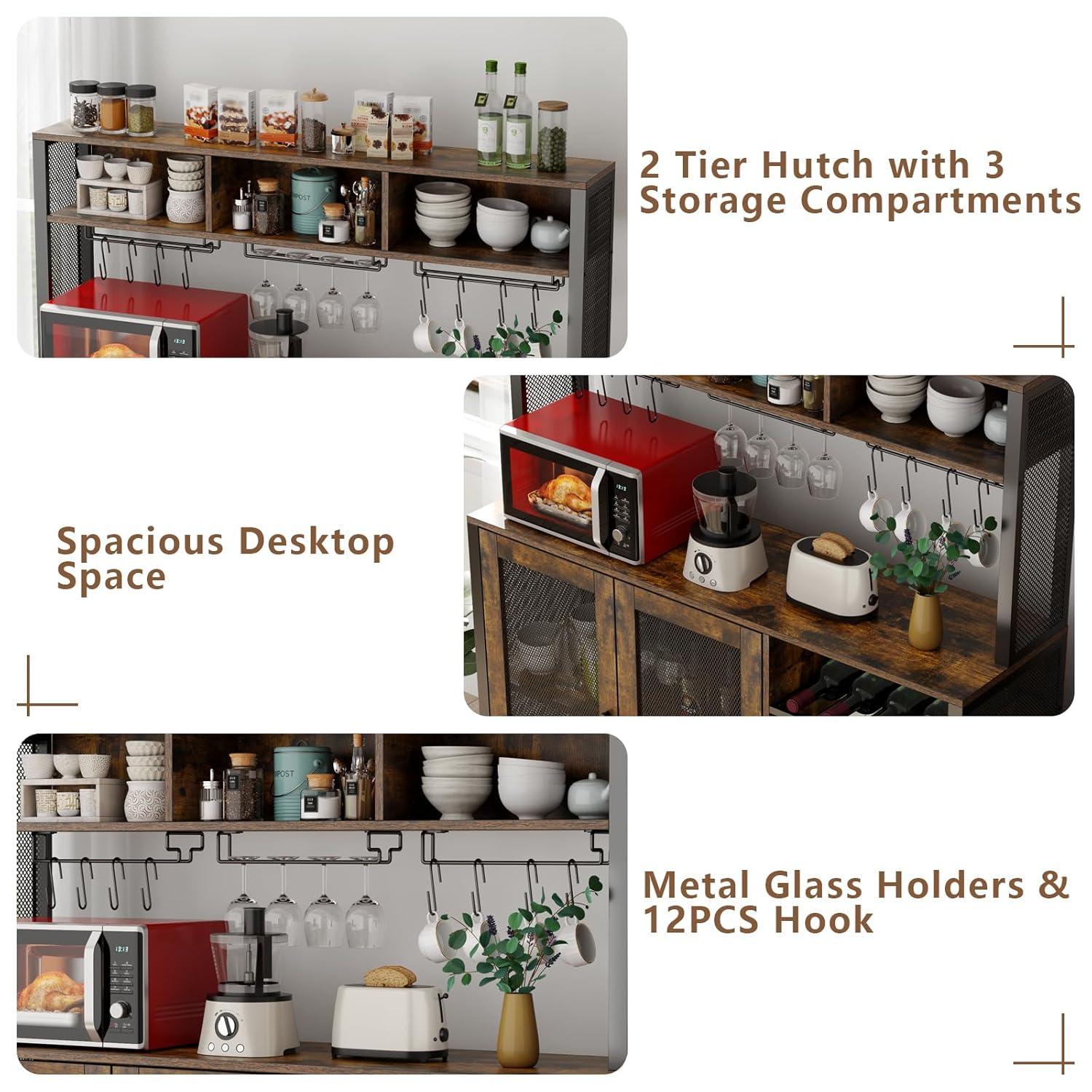 17 Stories Hoffarth 47.24'' Wine Bar Cabinet with LED Lights, Liquor Cabinet Coffee Bar Cabinet with 3 Storage Compartments & Wine Rack & Glass Holder