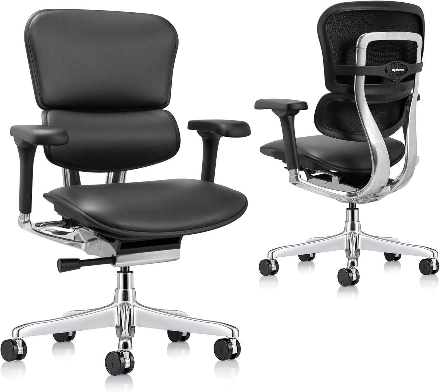 Eurotech Ergohuman Bonded Leather Mid-Back Chair, Black/Chrome