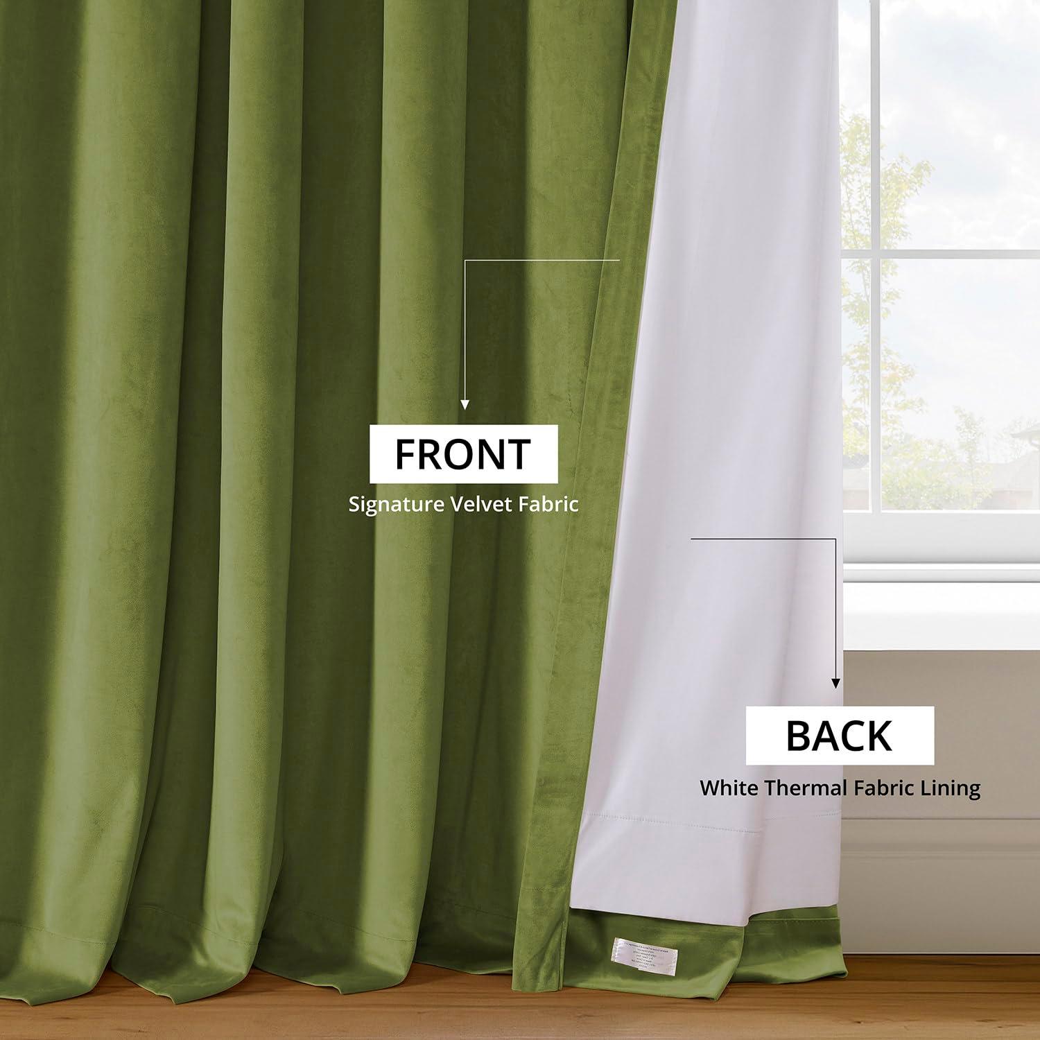 Half Price Drapes Signature Basque Green Velvet Blackout Curtains For Bedroom(1 Panel), 50WX 84L