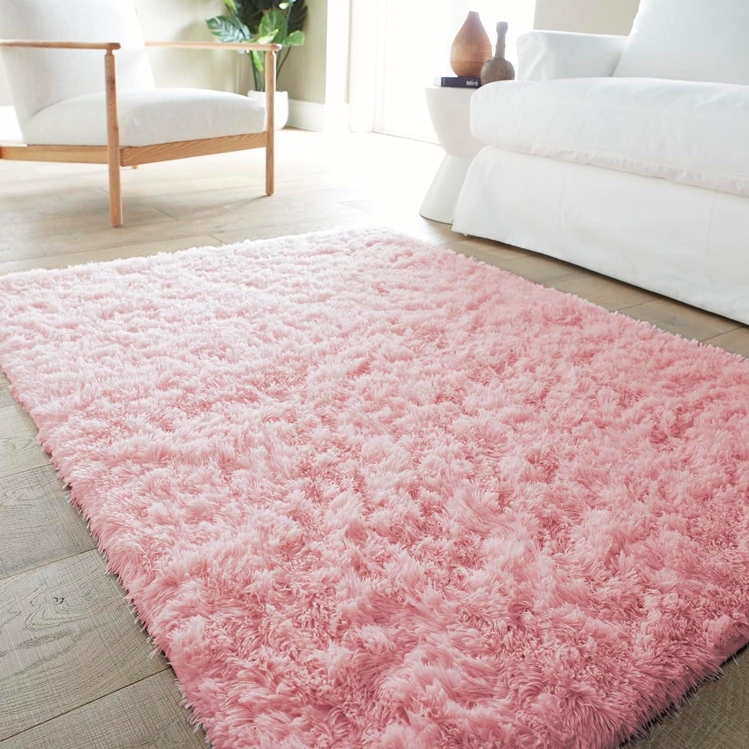 Litanika 4x6 Shag Area Rug for Living Room Bedroom, Pink High Pile Soft Plush Shaggy Furry Cute Bedside Playroom Dorm Carpet, Non-Slip, Non-Shedding Modern Indoor Floor Rug