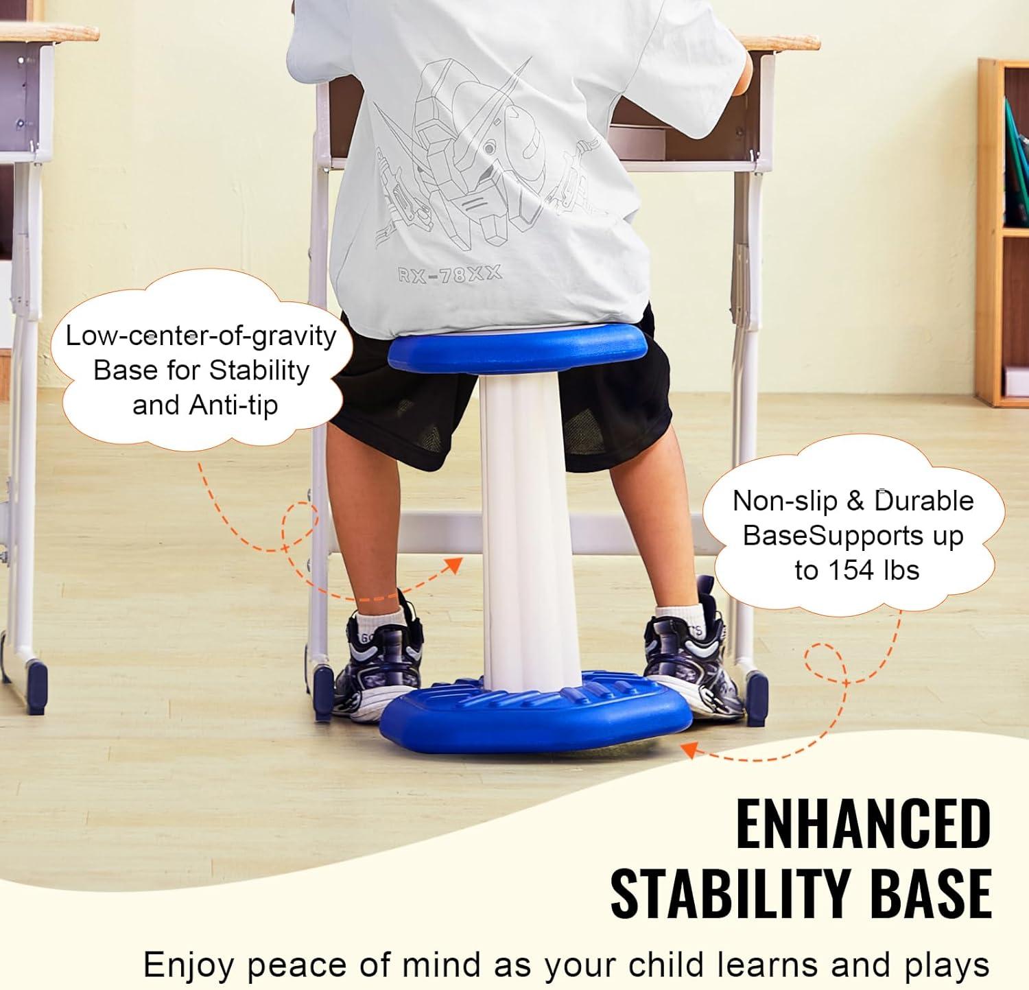 VEVOR Kids Wobble Chair (17.7-inch High), Active Chair with Sponge Cushion, Wobble Stool Improves Focus, Posture and Calm Children, Ideal for Schools and Home, Age 7-14, Blue