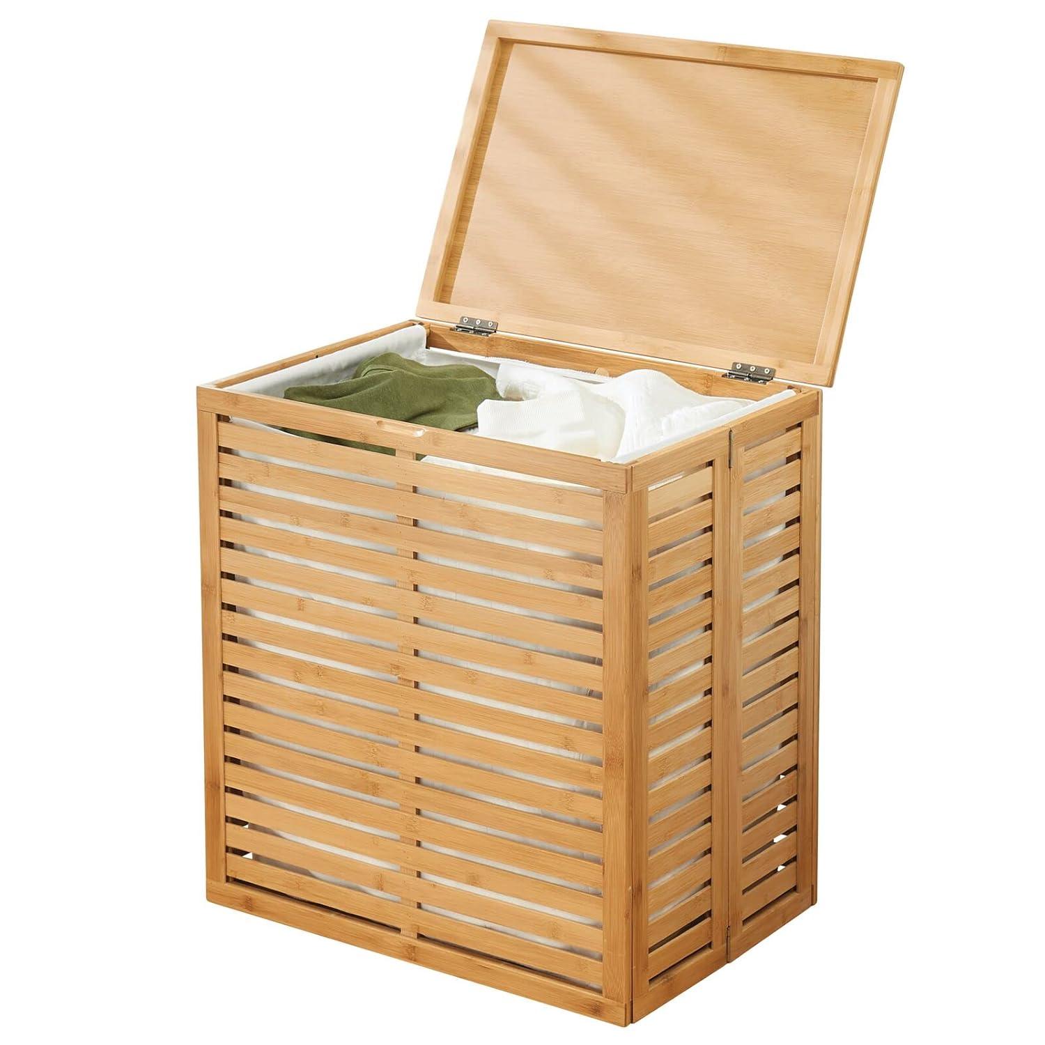 mDesign mDesign Bamboo Wood Foldable Laundry Basket Storage Organizer - Natural