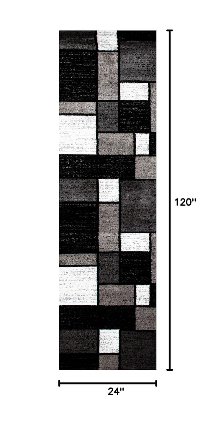 World Rug Gallery Contemporary Modern Boxed Color Block Gray 2'x10' Runner Rug:  Indoor,  Low Pile,  Stain-Resistant,  Area Rugs