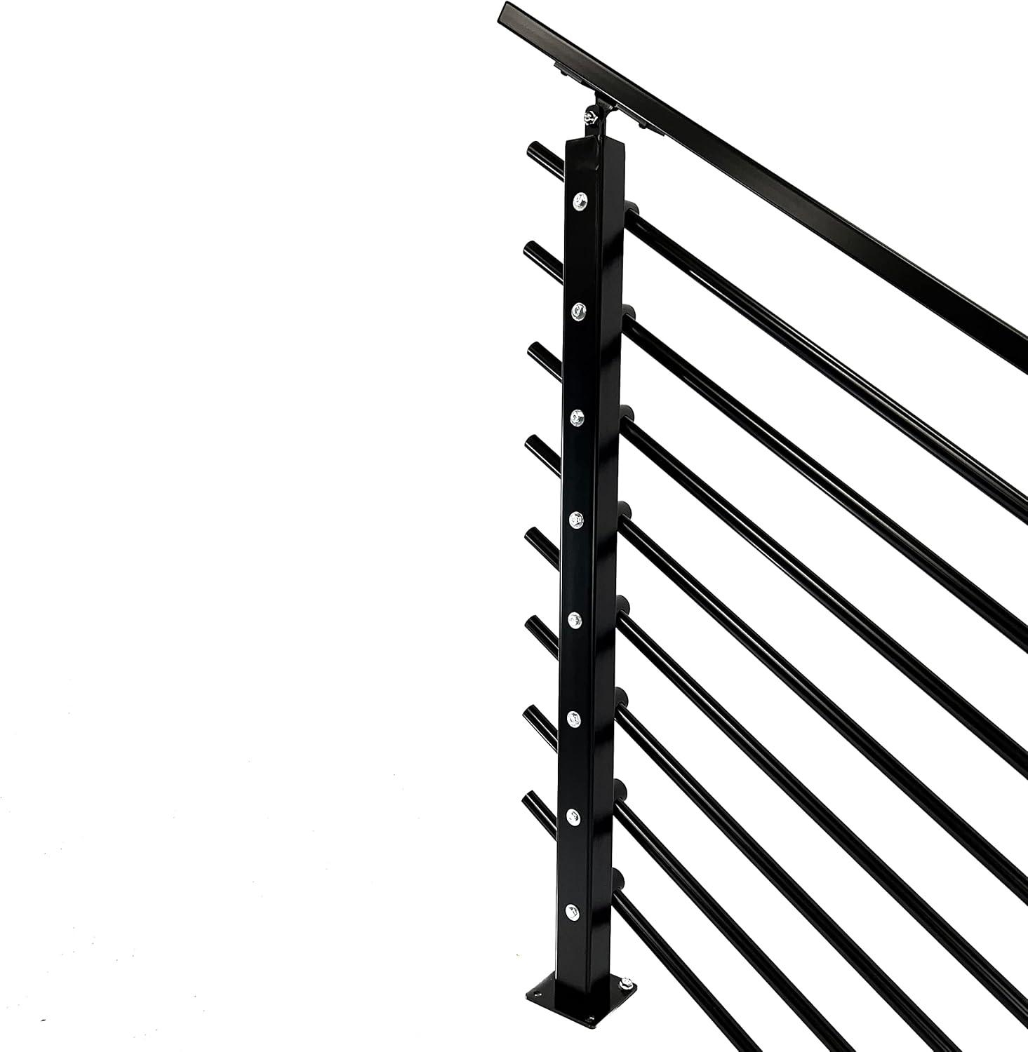Concept Fusion Modern Horizontal Adjustable Railing Banister System for Staircases Balconies and Decks Complete Guard Railing Kit