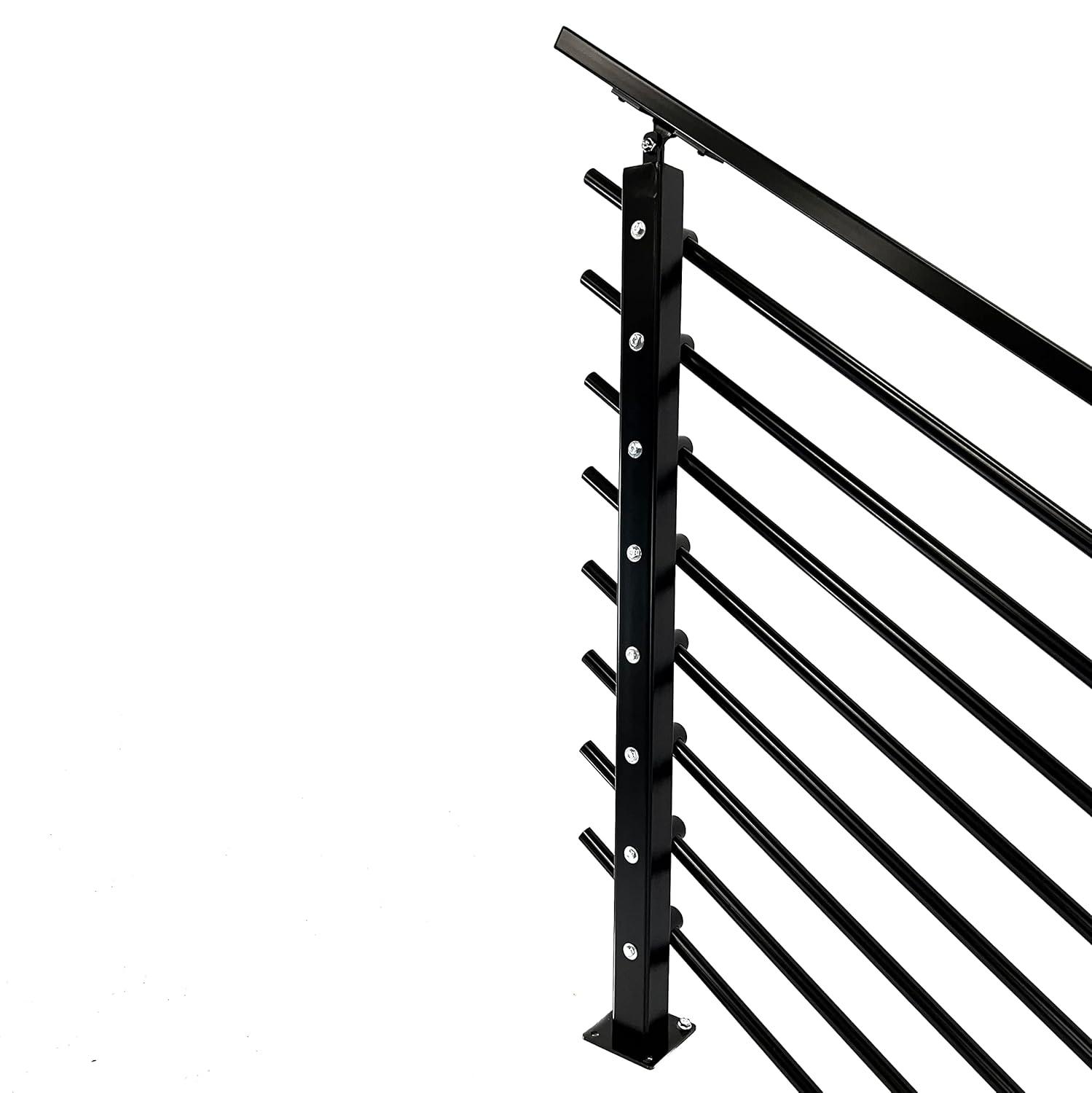 Concept Fusion Modern Horizontal Adjustable Railing Banister System for Staircases Balconies and Decks Complete Guard Railing Kit