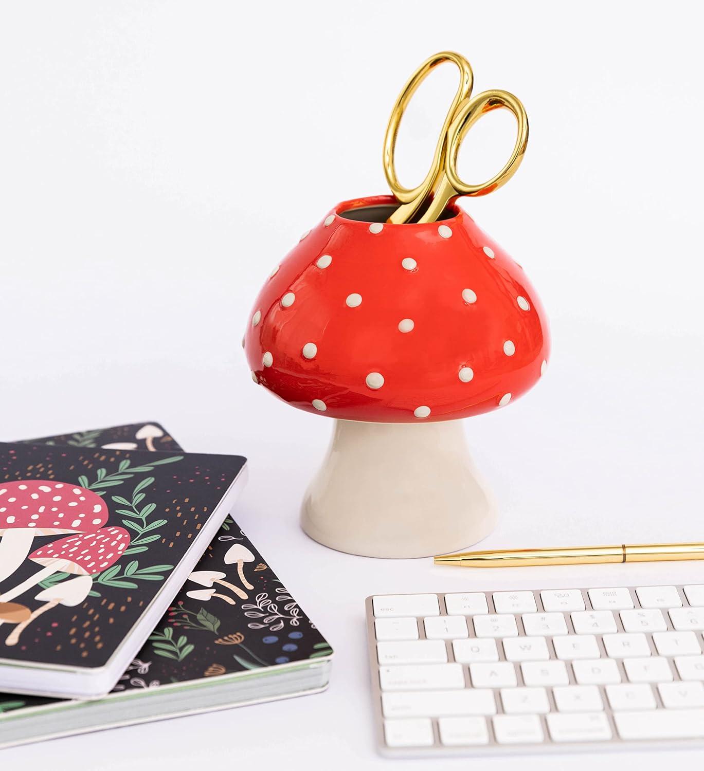 ban.do Decorative Mushroom Vase, Trendy Flower Vase, Cottagecore Room Decor, Unique Ceramic Vase for Home/Kitchen/Office Decorations