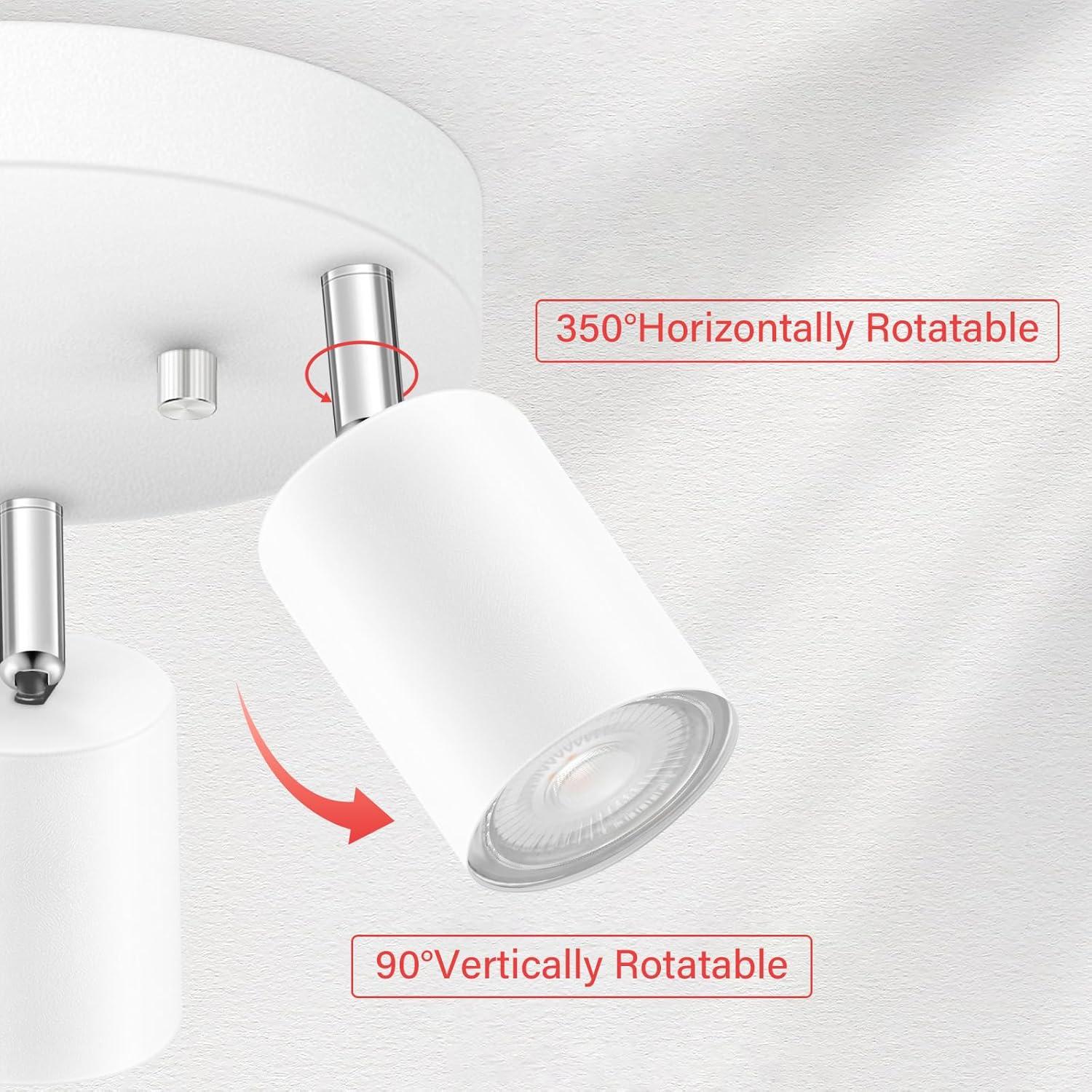 LED 3 Light Track Lighting Kit, LED Track Lighting Fixtures, White Round Ceiling Spot Lighting, Flexibly Rotatable Light Head for Kitchen, Living Room, Bedroom, GU10 Bulb Not Included