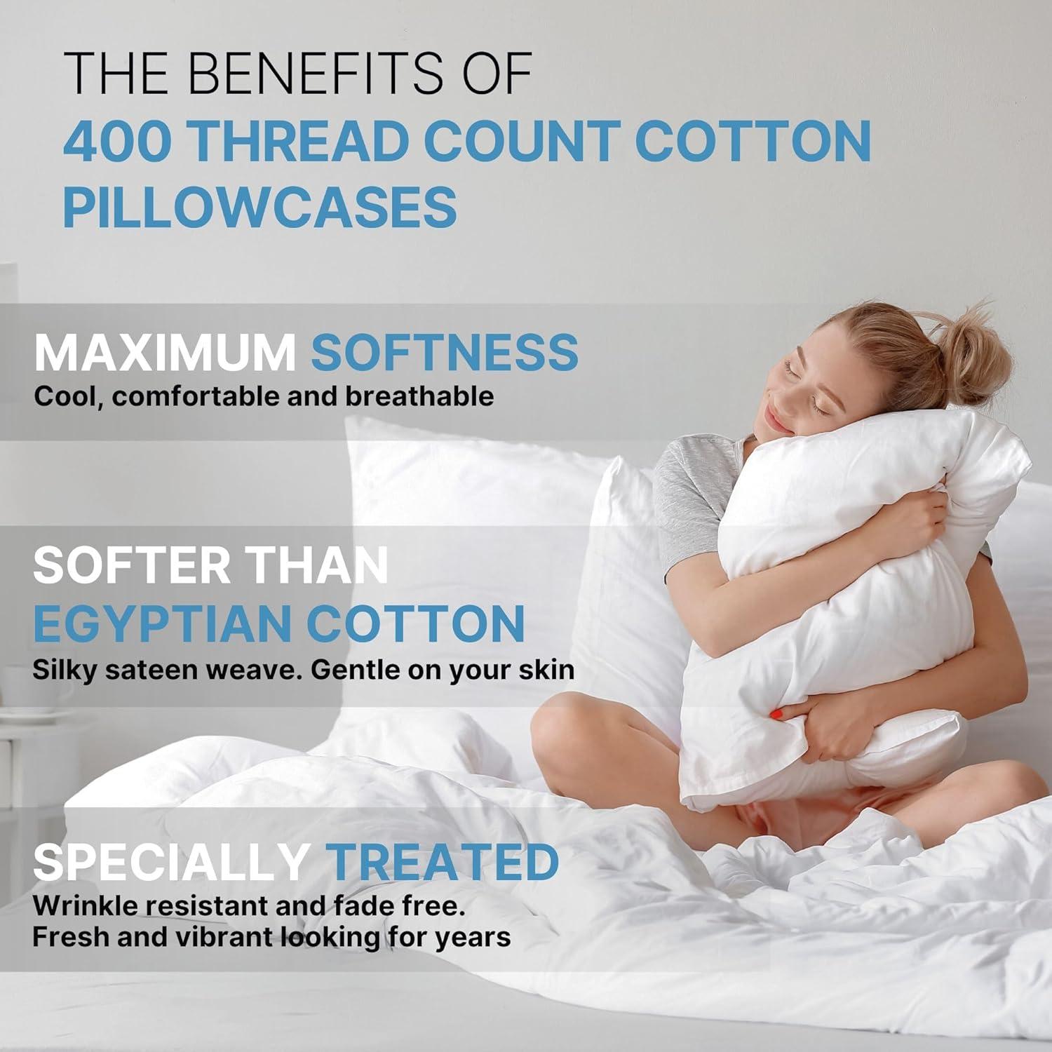 CGK Linens 400 Thread Count 100% Cotton Pillowcase Set of 2 - Soft Sateen Pillow Covers in Sage Green, Size Queen