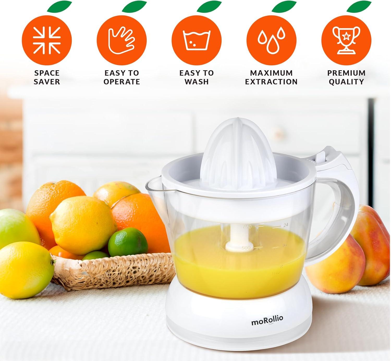 moRollio Electric Citrus Juicer, Compact Space-Saving Orange Juicer, 24oz