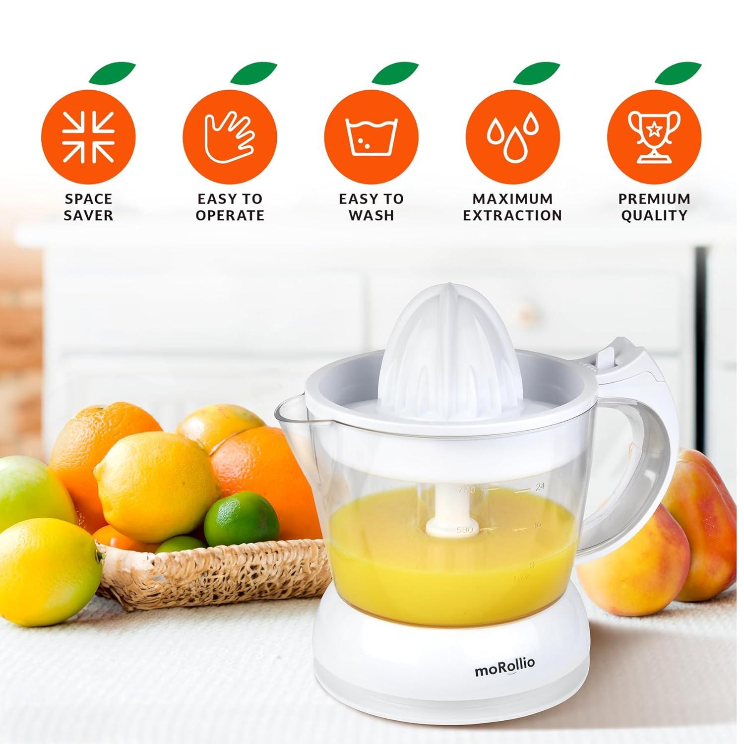 moRollio Electric Citrus Juicer, Compact Space-Saving Orange Juicer, 24oz