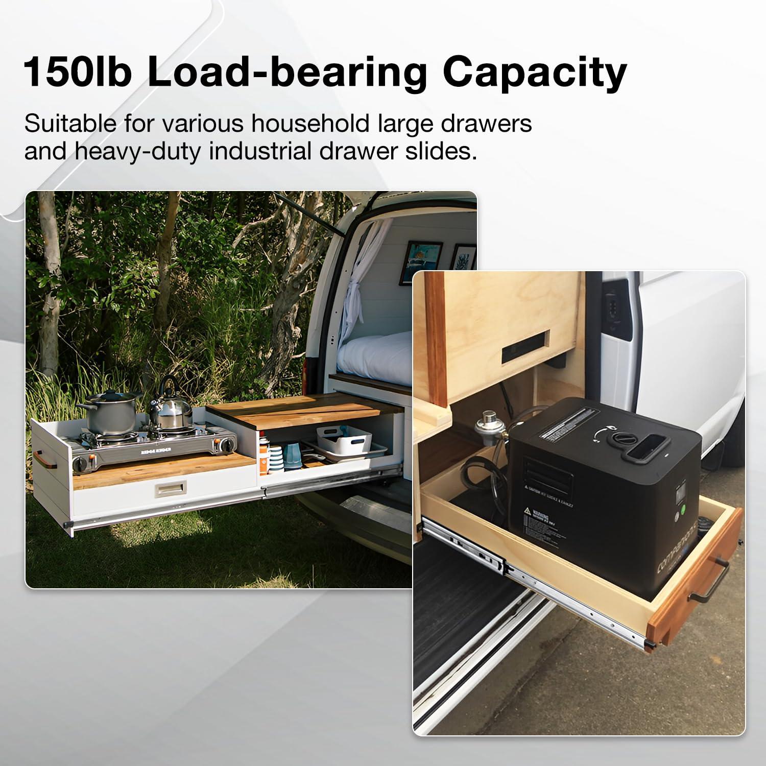 Heavy Duty Locking Drawer Slides Full Extension Runners with Lock 12 14 16 18 20 22 24 26 28 30 32 34 36 38 40 Inch Side Mount Ball Bearing Rails Track Glides 220 Lbs (with Lock, 14 inch) 14 Inch