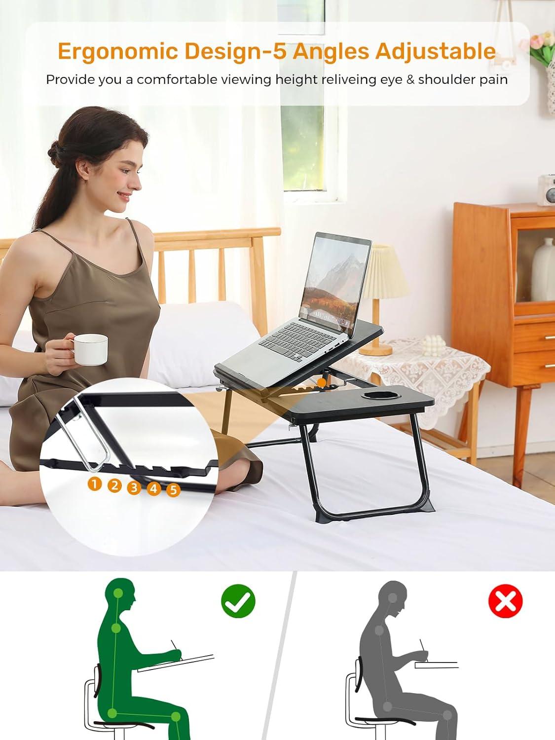 Laptop Desk for Bed, Geyryt Portable Lap Desk Bed Tray Table with Cup Holder Bed Desk for Laptop and Writing Reading Working Eating Gaming in Bed Sofa Floor (Light Weight)