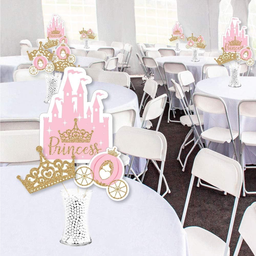 Big Dot of Happiness Little Princess Crown - Pink Princess Baby Shower or Birthday Party Centerpiece Sticks - Showstopper Table Toppers - 35 Pieces