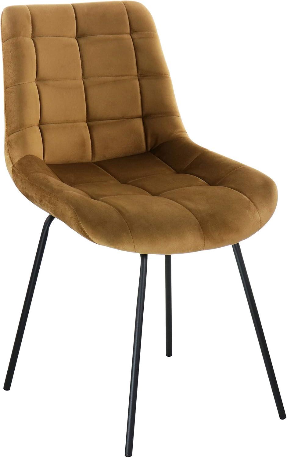 Elama Tufted Chair in Brown with Metal Legs (Set of 2)