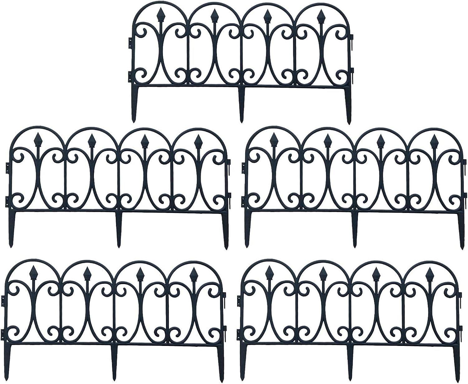 5Pcs Outdoor Decorative Fence Landscape Plastic Black Edgings Garden Picket Fencing Lightweight Landscape Path Panels for Grass Lawn Flowerbeds Plant Borders (210424AH05-10563-1656217911)