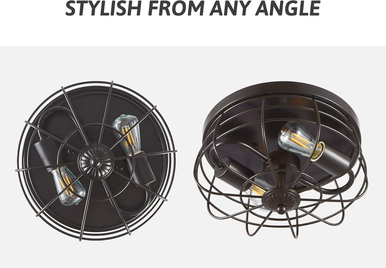 VONLUCE Flush Mount Ceiling Lights, 2-Light Hallway Ceiling Lighting Fixtures, 11 inch Farmhouse Metal Cage Ceiling Lights for Entryway Kitchen, Adjustable Lamp Holders, ETL, 2 pcs, Oil-Rubbed Bronze