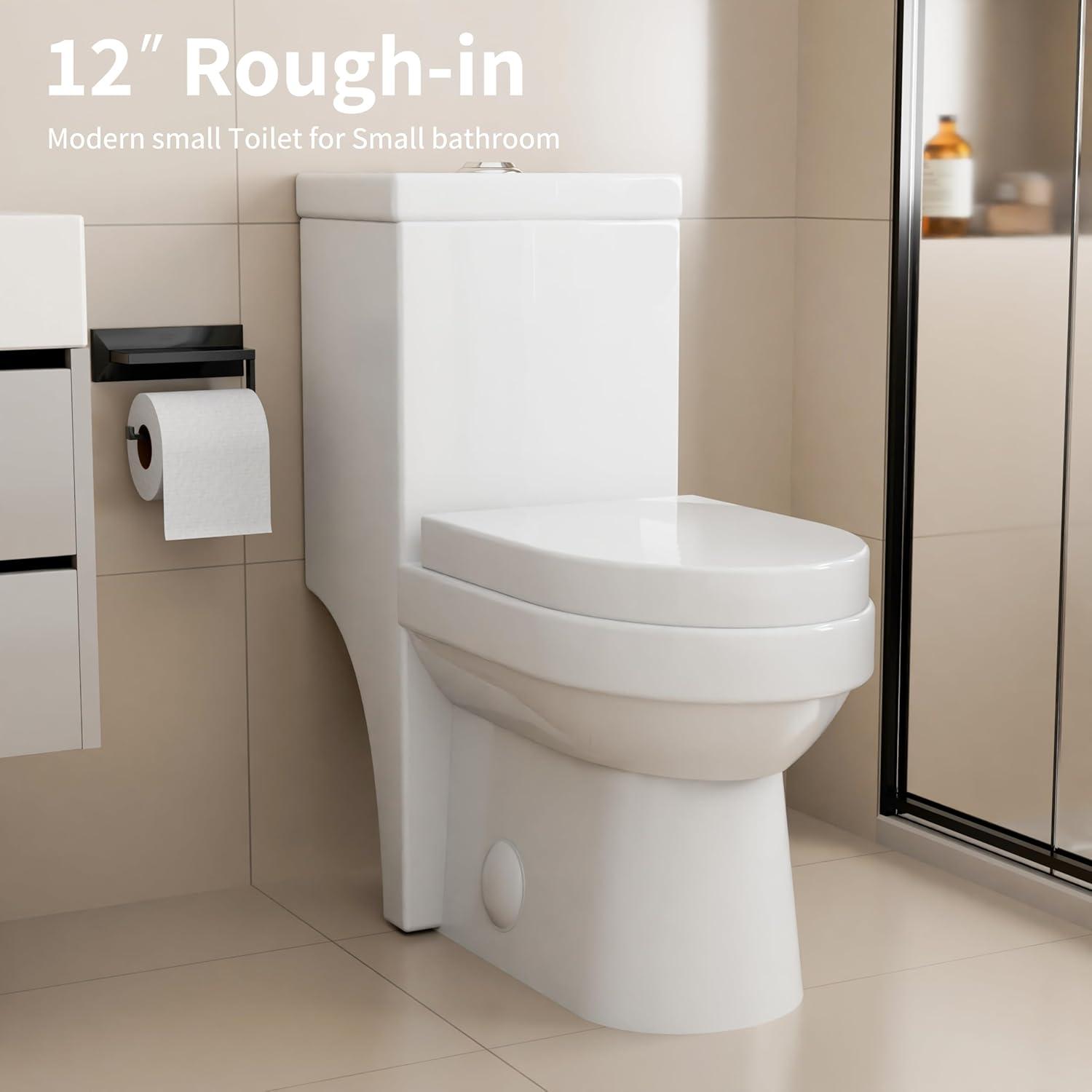 Momei One Piece Toilet,Floor-Discharge Dual Flush,Glossy White - 24.8x13x27.56