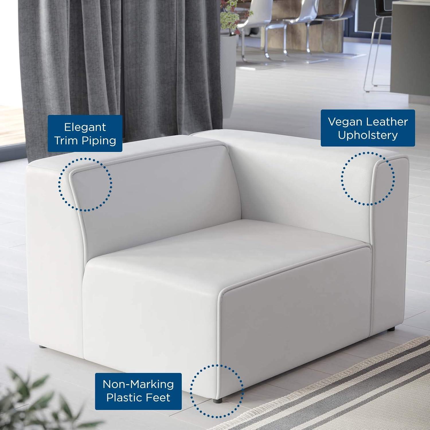 Modway Mingle Vegan Leather Right Armchair White: Modern Faux Leather, No Assembly, Wood Frame