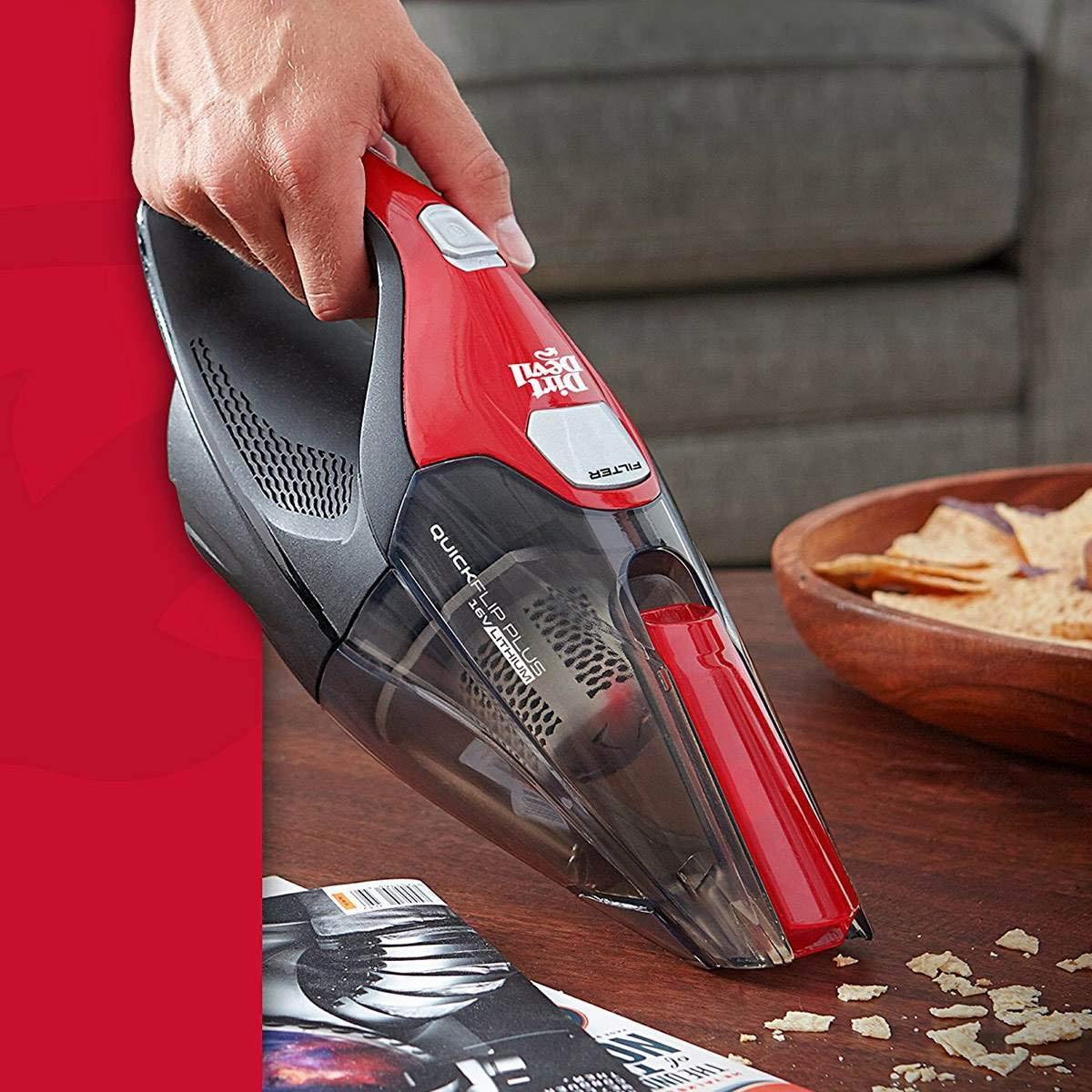 Dirt Devil QuickFlip Plus 16V Cordless Handheld Vacuum Cleaner, Powerful Suction, Lightweight, Includes Quick Flip Crevice Tool, Stair & Upholstery Tool, Rechargeable Battery, Portable Vacuum Cleaner